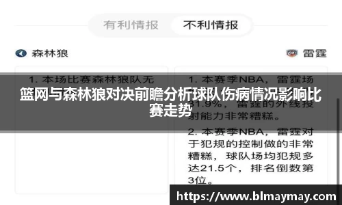 篮网与森林狼对决前瞻分析球队伤病情况影响比赛走势